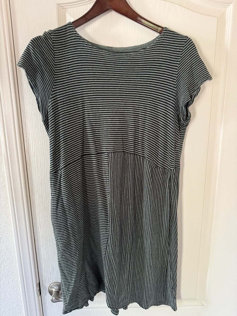 Eileen Fisher 100% Organic Linen Dress Sz L Striped Lagenlook